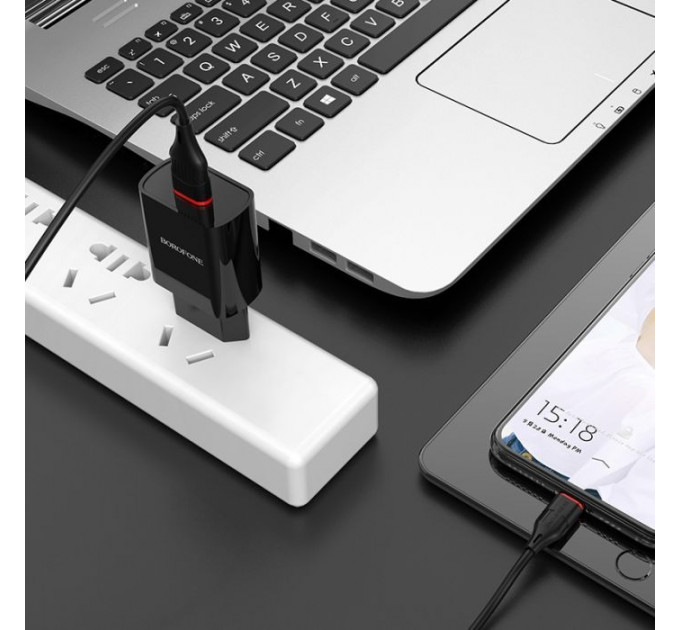 Зарядний пристрій BOROFONE BA20A Sharp USB + cable USB to Micro 5P 10.5W Black (6931474702135)