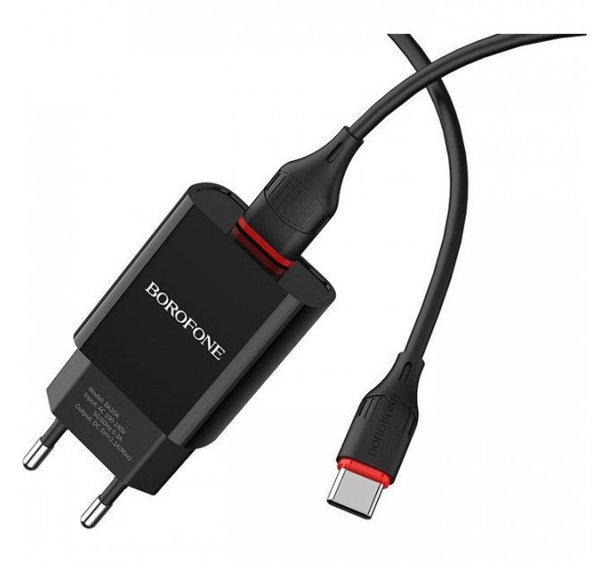 Зарядний пристрій BOROFONE BA20A Sharp USB + cable USB to USB-C 10.5W Black (6931474702142)