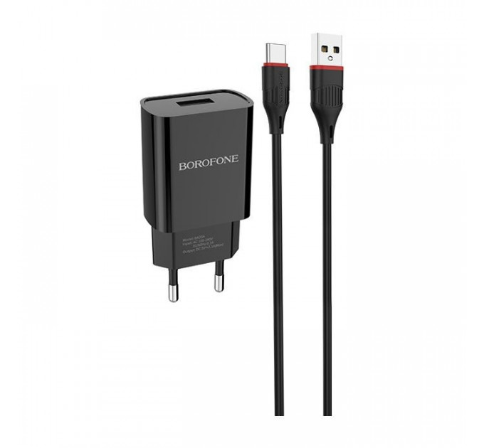 Зарядний пристрій BOROFONE BA20A Sharp USB + cable USB to USB-C 10.5W Black (6931474702142)
