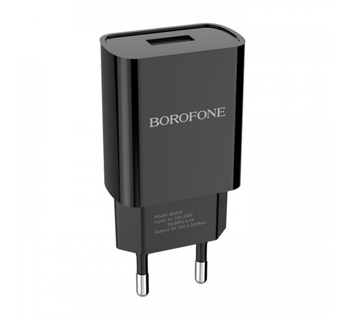 Зарядний пристрій BOROFONE BA20A Sharp USB + cable USB to USB-C 10.5W Black (6931474702142)