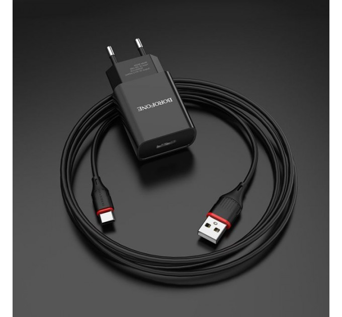 Зарядний пристрій BOROFONE BA20A Sharp USB + cable USB to USB-C 10.5W Black (6931474702142)