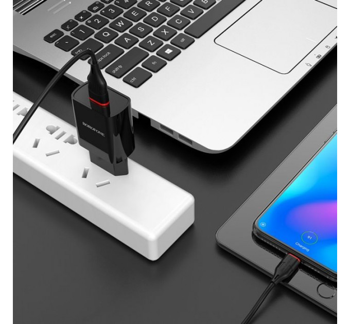 Зарядний пристрій BOROFONE BA20A Sharp USB + cable USB to USB-C 10.5W Black (6931474702142)