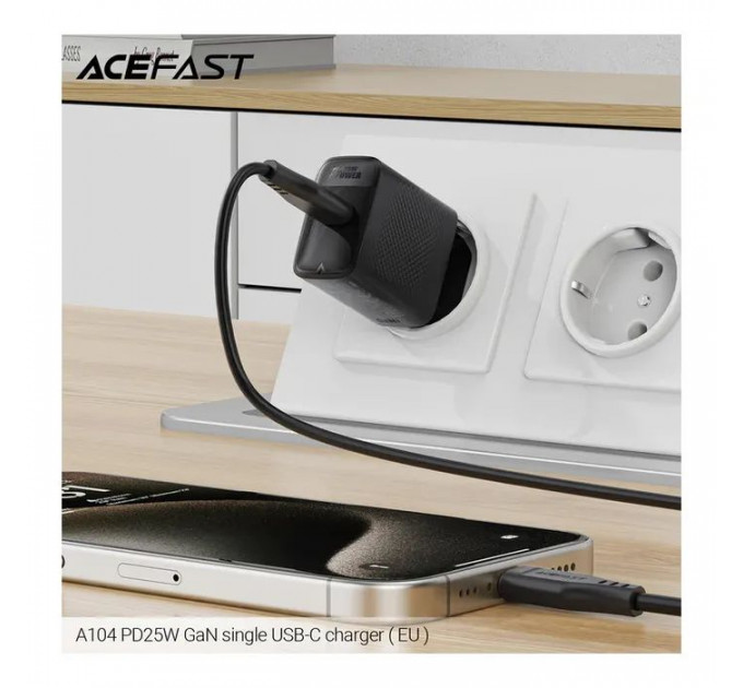 Зарядний пристрій Acefast A104 USB-C PD25W GaN Black (6974316283355)