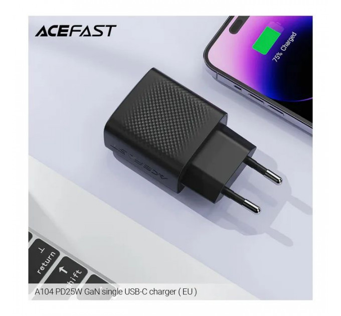 Зарядний пристрій Acefast A104 USB-C PD25W GaN Black (6974316283355)