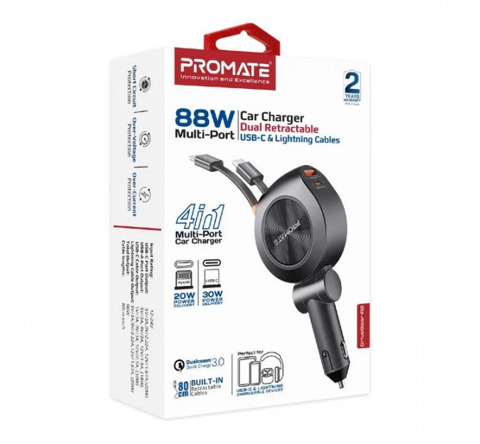 Зарядний пристрій Promate USB-C + USB-A + cable USB-C + Lightning (drivegear-r2)