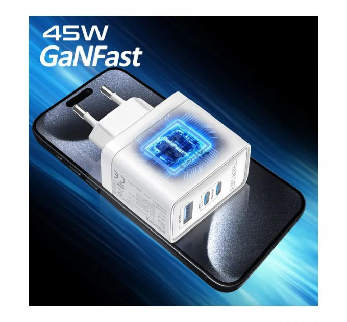 Зарядний пристрій Promate powerport-45 2xUSB-C PD + USB-A QC 45W White (powerport-45.white)