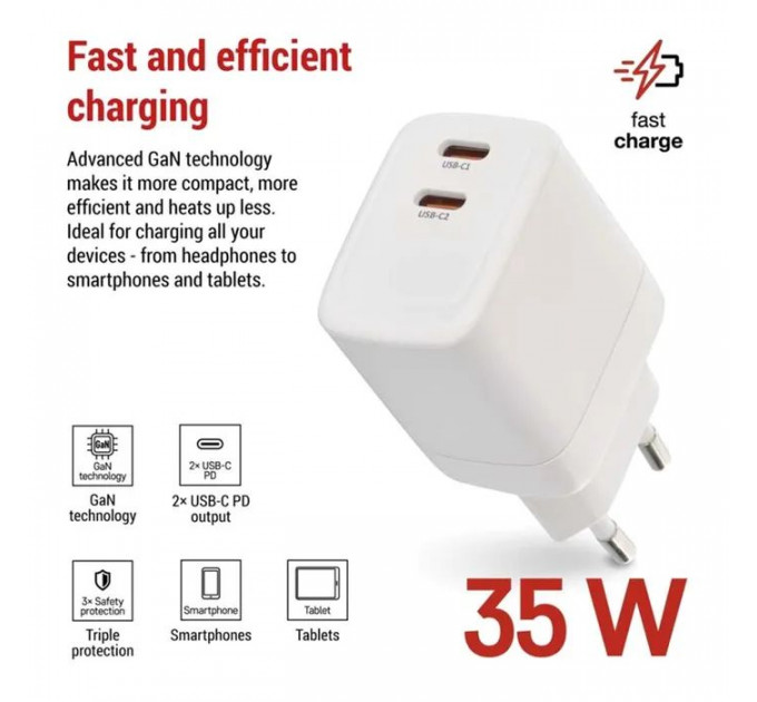 Зарядное устройство для EMOS V03G35 2xUSB-C 35W GaN (V03G35)