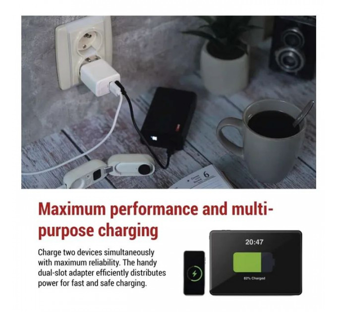 Зарядное устройство EMOS V02G20 1xUSB-A+1xUSB-C PD20W GaN (V02G20)