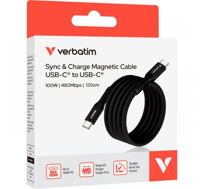 Дата USB-C кабель USB-C 1.2m Magnetic 100W black Verbatim (31863)