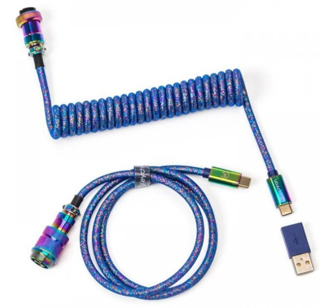Дата кабель USB 2.0 AM to USB-C 1.08m Premium Coiled Aviator Straight rainbow plated blue Keychron (CAB6_KEYCHRON)