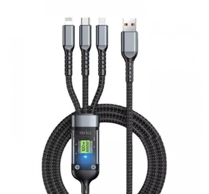 Дата кабель USB 2.0 AM to Lightning + Micro 5P + USB-C 1.2m 100W nylon black XoKo (SC-3100)