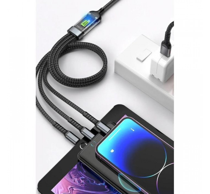 Дата кабель USB 2.0 AM to Lightning + Micro 5P + USB-C 1.2m 100W nylon black XoKo (SC-3100)