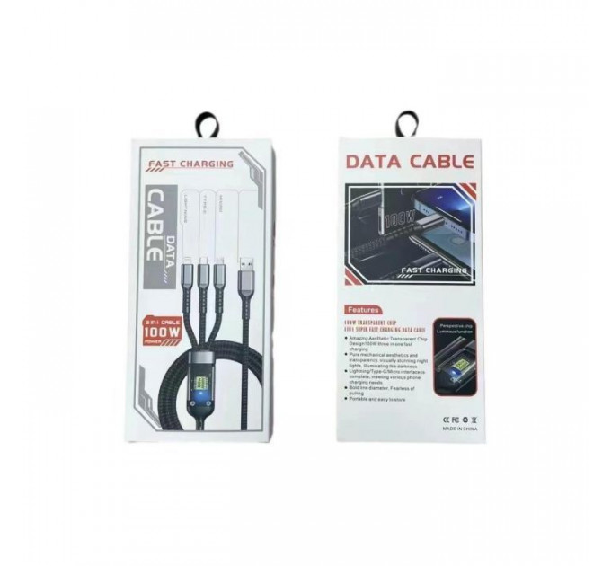 Дата кабель USB 2.0 AM to Lightning + Micro 5P + USB-C 1.2m 100W nylon black XoKo (SC-3100)