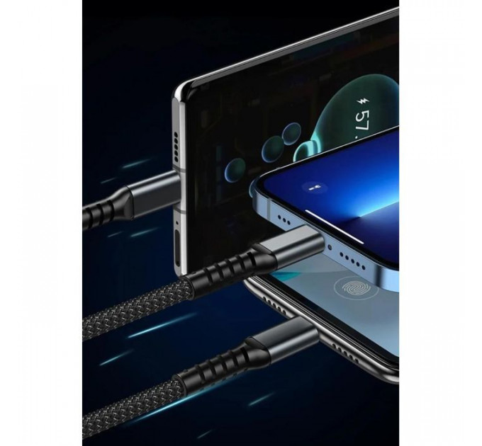 Дата кабель USB 2.0 AM to Lightning + Micro 5P + USB-C 1.2m 100W nylon black XoKo (SC-3100)