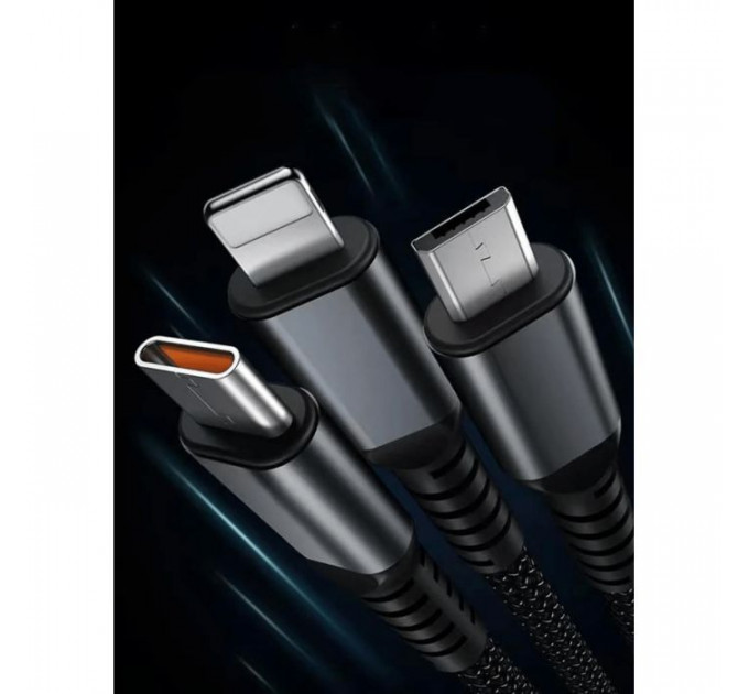 Дата кабель USB 2.0 AM to Lightning + Micro 5P + USB-C 1.2m 100W nylon black XoKo (SC-3100)