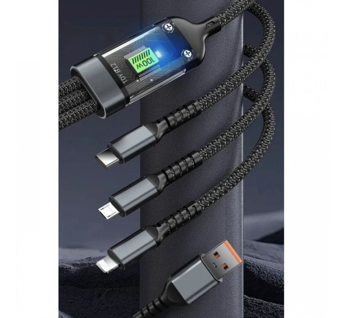 Дата кабель USB 2.0 AM to Lightning + Micro 5P + USB-C 1.2m 100W nylon black XoKo (SC-3100)