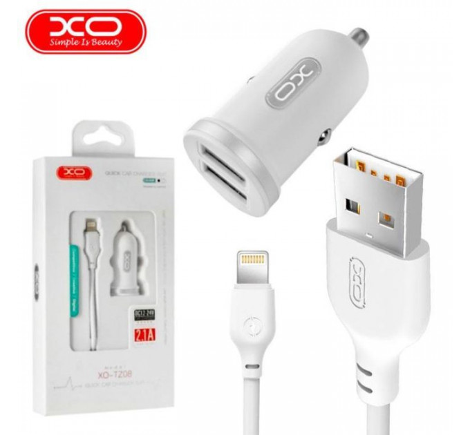 Зарядний пристрій XO 2xUSB 2.1A + cable USB to Lightning white (TZ08-L-WH)