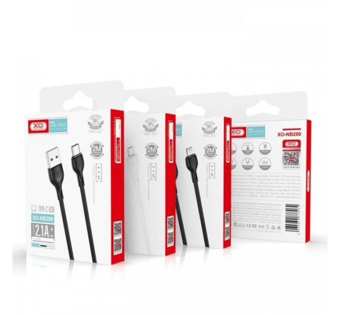 Дата кабель USB 2.0 AM to Lightning 2.0m 2.1A white XO (NB200-L2-WH)