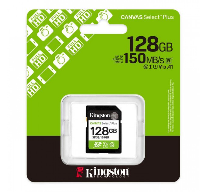 Карта пам/'яті Kingston 128GB SDXC class 10 UHS-I V10 A1 Canvas Select Plus (SDS3\/128GB)