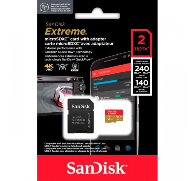 Карта пам/'яті SanDisk 2TB microSDXC class 10 UHS-I U3 V30 A2 Extreme (SDSQXAV-2T00-GN6MA)
