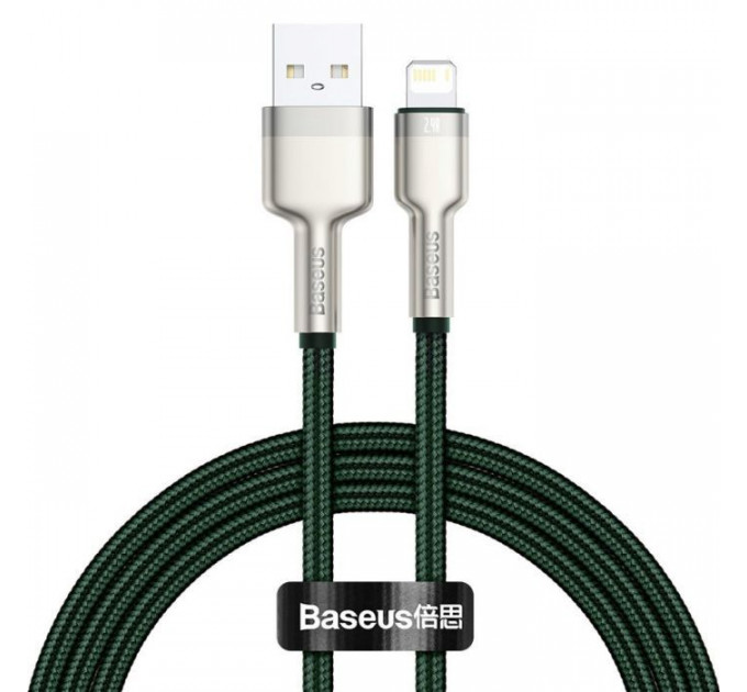 Дата кабель USB 2.0 AM to Lightning 2.0m 2.4A metal green Baseus (CALJK-B06)