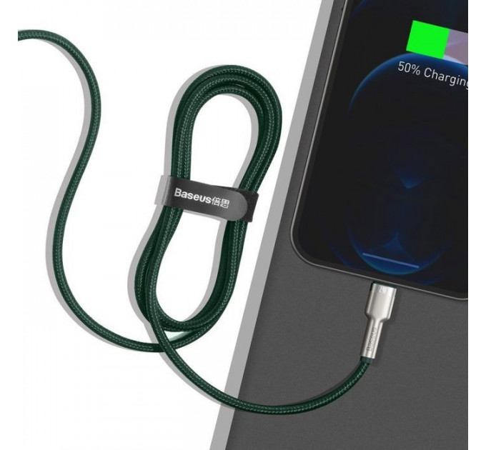 Дата кабель USB 2.0 AM to Lightning 2.0m 2.4A metal green Baseus (CALJK-B06)