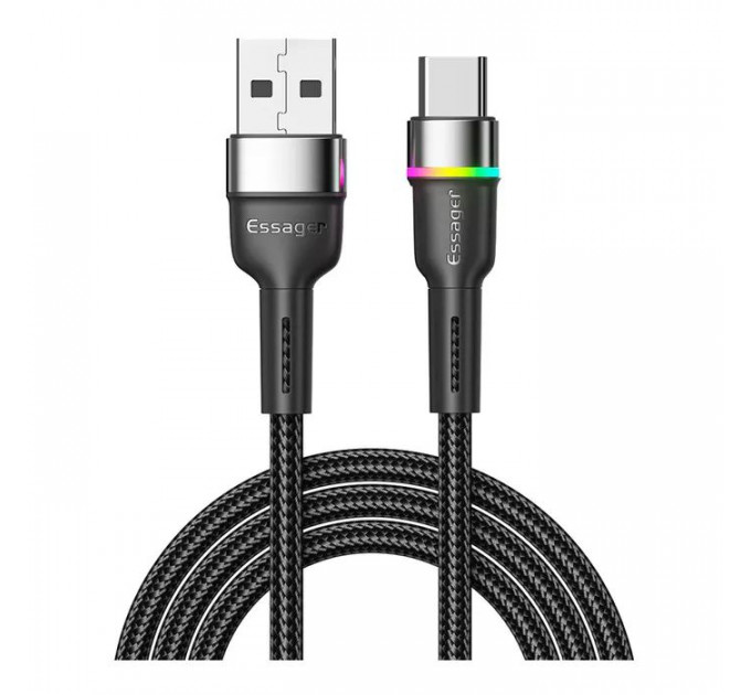 Дата кабеля USB 2.0 AM to USB-C 0.5m 3A LED black Essager (EXCT-XCDB01) Дата кабеля USB 2.0 AM to USB-C 0.5m 3A LED black Essager (EXCT-XCDB01)
