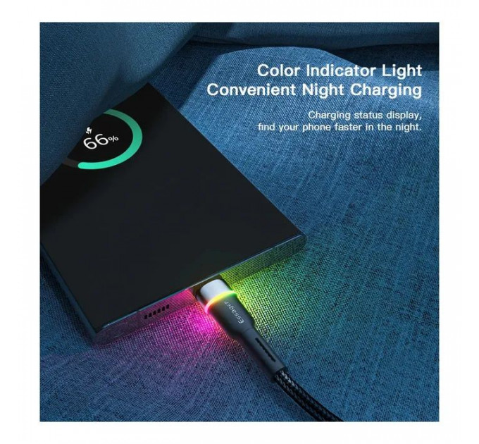 Дата кабеля USB 2.0 AM to USB-C 0.5m 3A LED black Essager (EXCT-XCDB01)