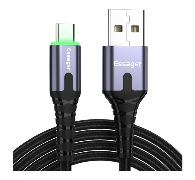 Дата кабель USB 2.0 AM to USB-C 2.0m 3A LED black Essager (EXCT-XGA0G)