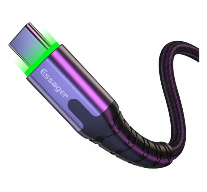 Дата кабель USB 2.0 AM to USB-C 2.0m 3A LED black Essager (EXCT-XGA0G)