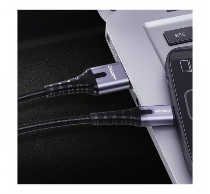 Дата кабель USB 2.0 AM to USB-C 2.0m 3A LED black Essager (EXCT-XGA0G)