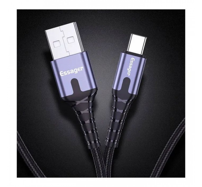 Дата кабель USB 2.0 AM to USB-C 2.0m 3A LED black Essager (EXCT-XGA0G)