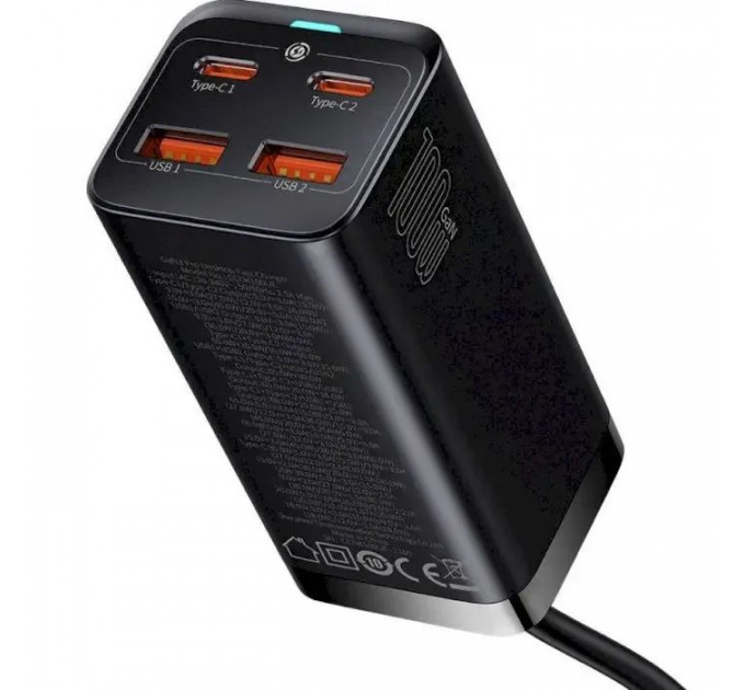Зарядний пристрій Baseus 2xUSB-C 100W + 2xUSB GaN black (CCGP000101)