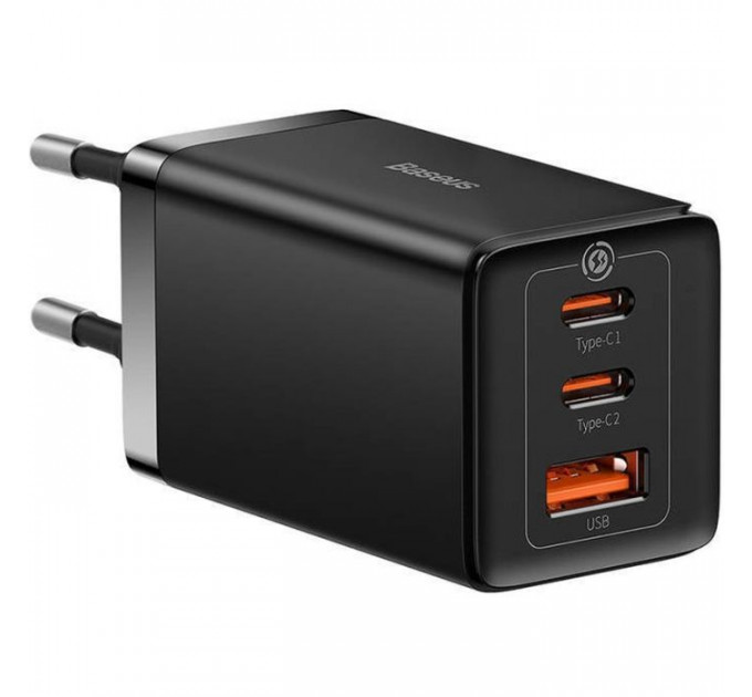 Зарядний пристрій Baseus 2xUSB-C 65W + 1xUSB GaN + cable USB-C to USB-C 100W 1.0m black (CCGP120201)