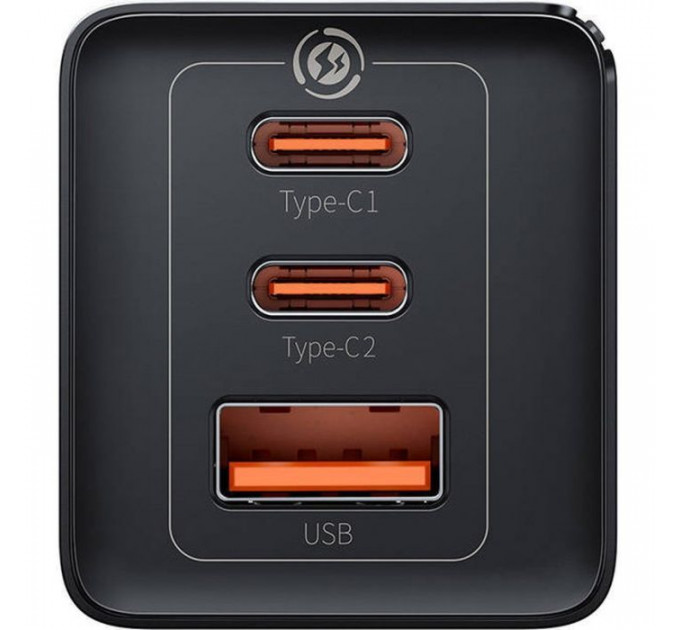 Зарядний пристрій Baseus 2xUSB-C 65W + 1xUSB GaN + cable USB-C to USB-C 100W 1.0m black (CCGP120201)