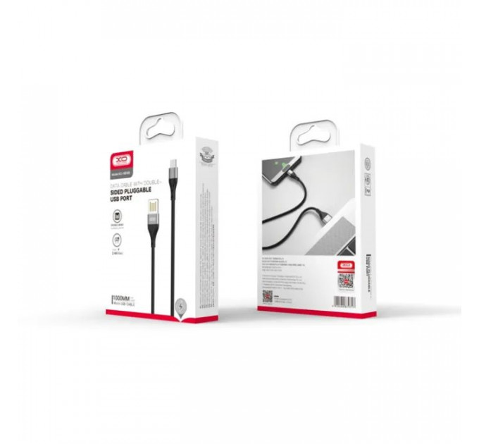 Дата кабель USB 2.0 AM to Micro 5P 1.0m 2.4A double-sided NB188 gray XO (6920680879717)