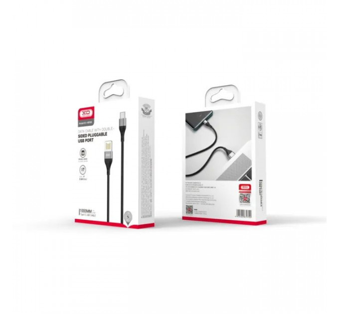 Дата кабель USB 2.0 AM to USB-C 1.0m 2.4A double-sided NB188 gray XO (6920680879700)