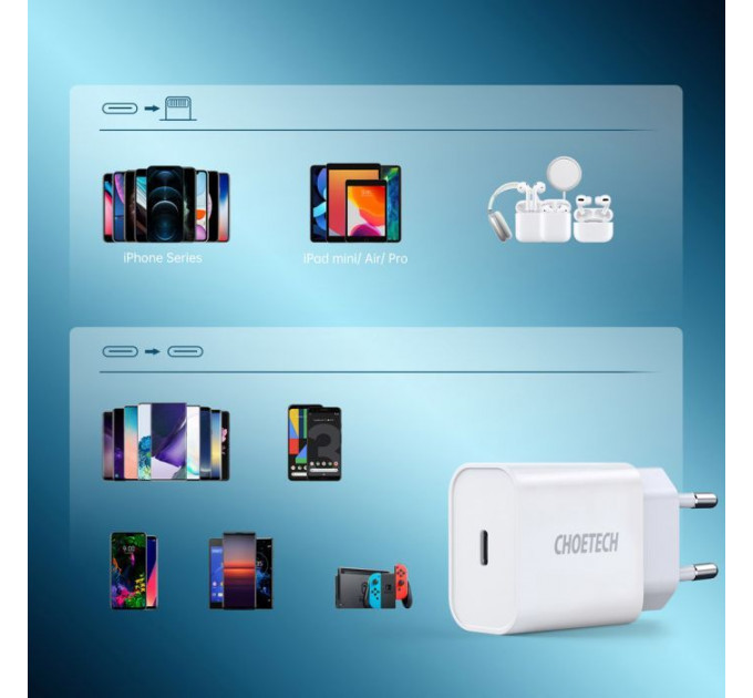 Зарядное устройство для Choetech USB-C PD20W white (Q5004-V5)