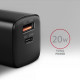 Зарядний пристрій AXAGON 1xUSB QC3.0 + 1xUSB-C PD20W black (ACU-PQ20)