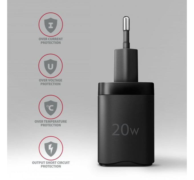 Зарядний пристрій AXAGON 1xUSB QC3.0 + 1xUSB-C PD20W black (ACU-PQ20)