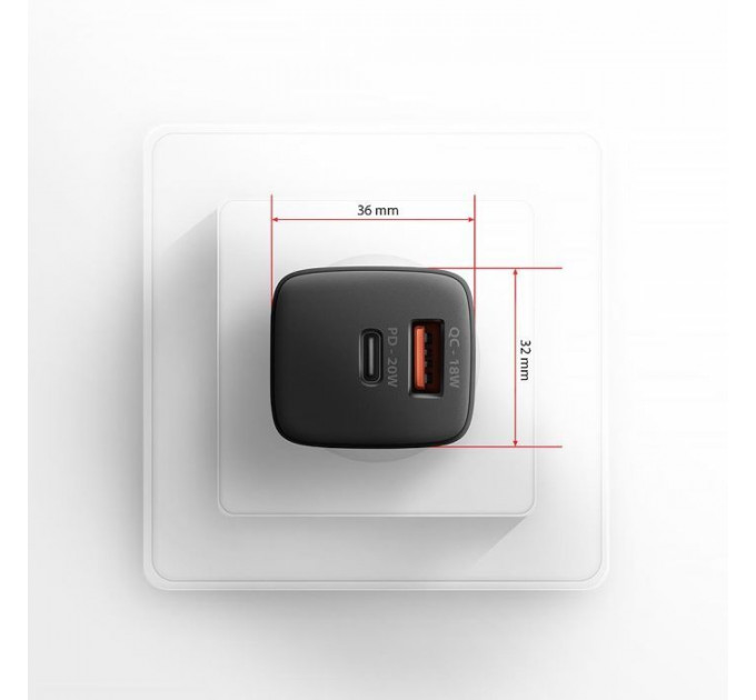 Зарядний пристрій AXAGON 1xUSB QC3.0 + 1xUSB-C PD20W black (ACU-PQ20)