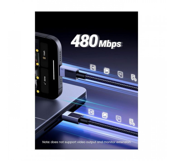 Дата кабель USB-C to USB-C 3.0m 100W L512 gray Ugreen (45065)