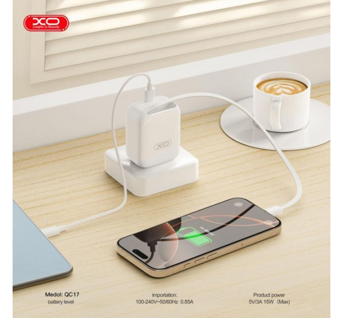 Зарядное устройство XO 1xUSB-C PD30W GaN + cable USB-C to USB-C (XO-QC17)