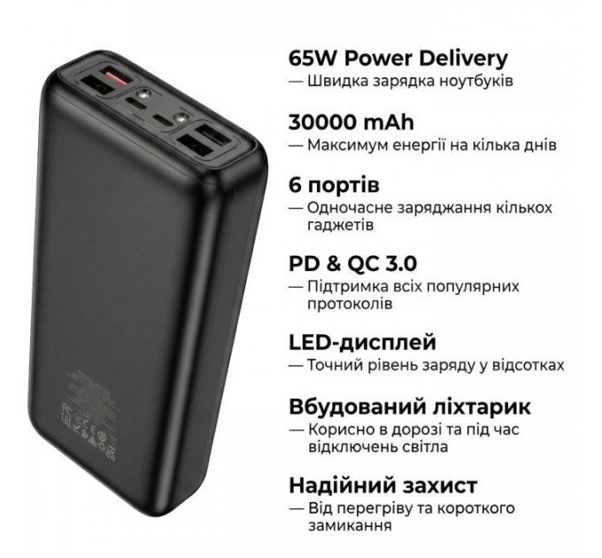 Батарея універсальна HOCO 30000mAh Apollo PD\/65W QC\/3.0 Black (DB81 \/ 714720)