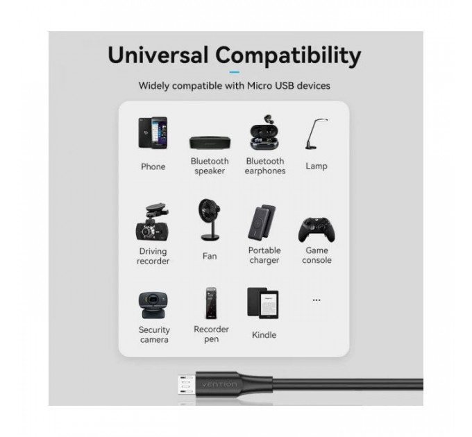 Дата кабель USB 2.0 AM to Micro 5P 2.0m black VENTION (CTIBH)