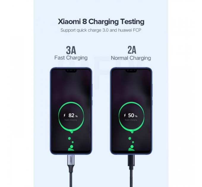 Дата кабель USB 2.0 AM to USB-C 0.25m 3A aluminum braid nickel plating black Ugreen (60124)