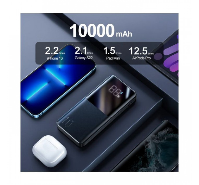 Батарея универсальная JOYROOM 10000mAh 22,5W PD, QC/3.0, 2*USB-A, USB-C In/Out, MicroUSB in, Black (JR-QP191)