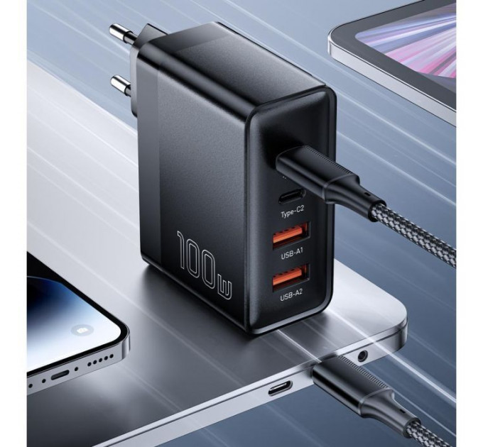 Зарядний пристрій 2xUSB-C + 2xUSB 100W Essager (ECT2CA-QYB01-Z)