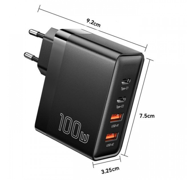 Зарядний пристрій 2xUSB-C + 2xUSB 100W Essager (ECT2CA-QYB01-Z)