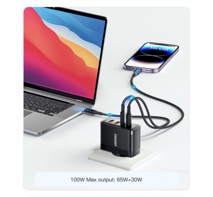 Зарядний пристрій 2xUSB-C + 2xUSB 100W Essager (ECT2CA-QYB01-Z)